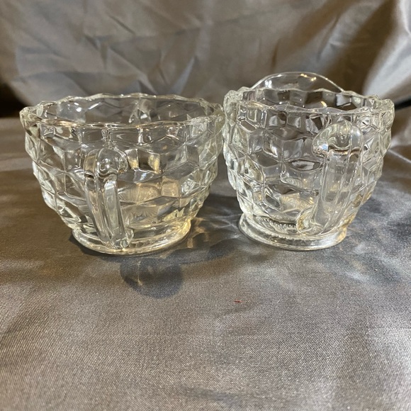 Vintage Prism Cube Glass Sugar Bowl and Creamer - Picture 5 of 6